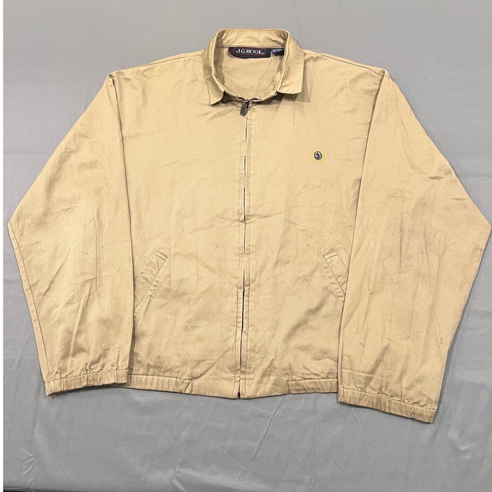 Vintage JG Hook Harrington Jacket Mens Large Tan Khaki Cotton Windbreaker Zip Up